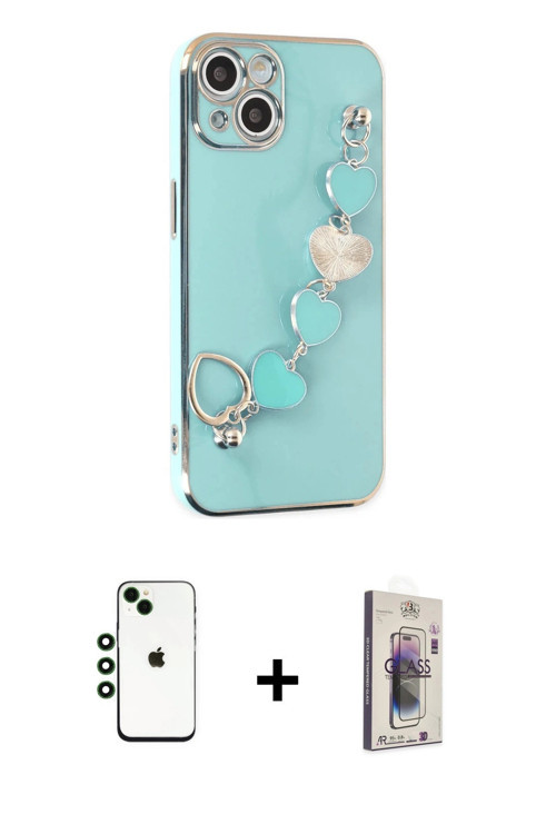 ieg™ iPhone 14 Kılıf Nova Işık Prime - Siyah Bilvis 3D Cam Ekran Koruyucu + Yeşil Shine Kamera Lens