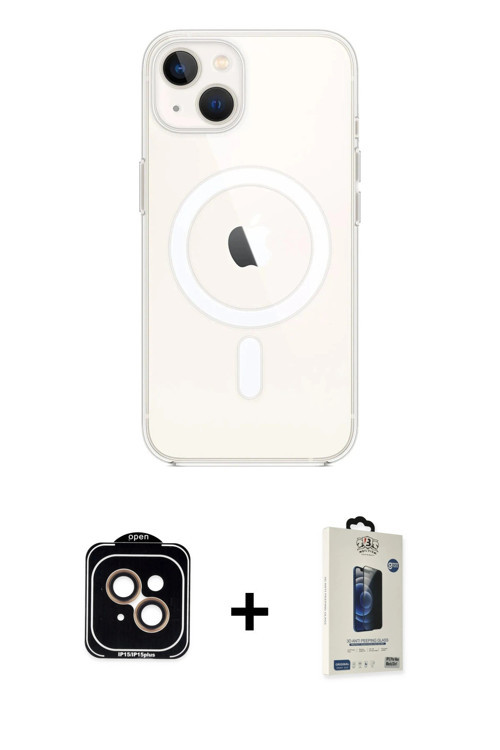 ieg™ iPhone 14 Kılıf Kutup Klasik Serisi - Siyah Bilvis Hayalet Cam Ekran Koruyucu + Turuncu PVD Met