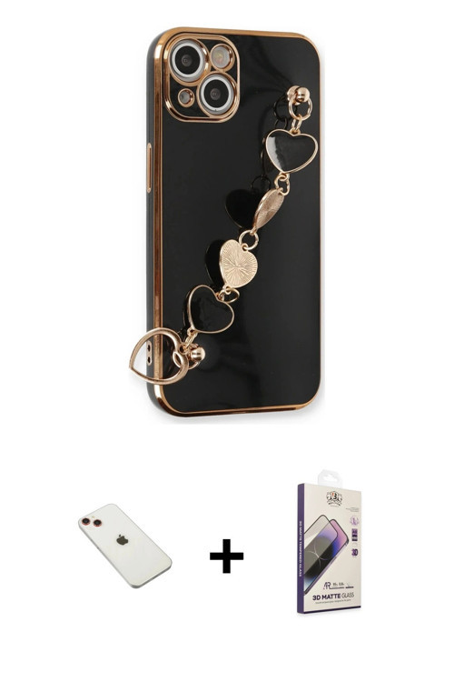 ieg™ iPhone 14 Kılıf Nova Işık Prime - Siyah Bilvis 3D Mat Cam Ekran Koruyucu + Kırmızı Diamond Kame