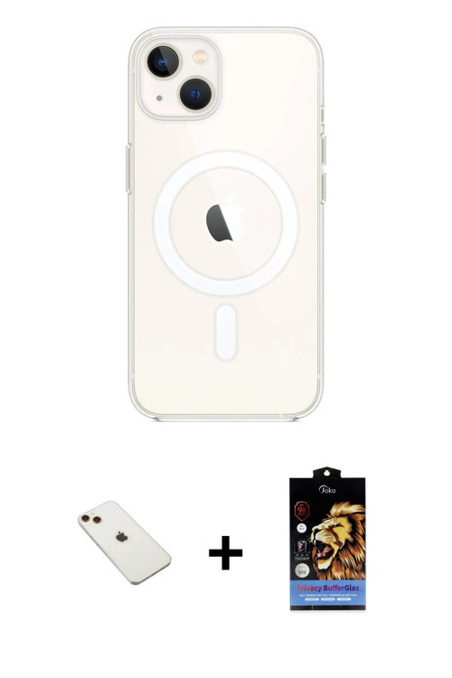 ieg™ iPhone 14 Kılıf Kutup Klasik Serisi - Siyah Buffer Hayalet Cam Ekran Koruyucu + Kırmızı Diamond