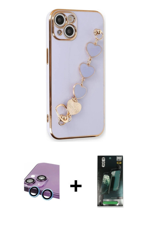 ieg™ iPhone 14 Kılıf Nova Işık Prime - Şeffaf 360 Full Body Arka Koruyucu + Mavi Raze Metal Kamera L