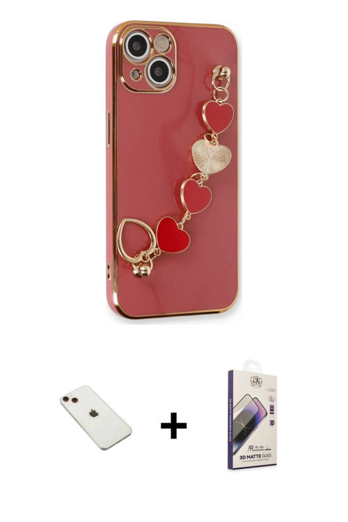 ieg™ iPhone 14 Kılıf Nova Işık Prime - Siyah Bilvis 3D Mat Cam Ekran Koruyucu + Kırmızı Diamond Kame