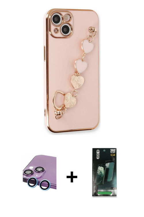 ieg™ iPhone 14 Kılıf Nova Işık Prime - Şeffaf 360 Full Body Arka Koruyucu + Mavi Raze Metal Kamera L