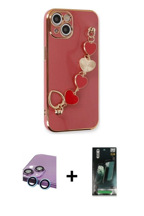 ieg™ iPhone 14 Kılıf Nova Işık Prime - Şeffaf 360 Full Body Arka Koruyucu + Mavi Raze Metal Kamera L