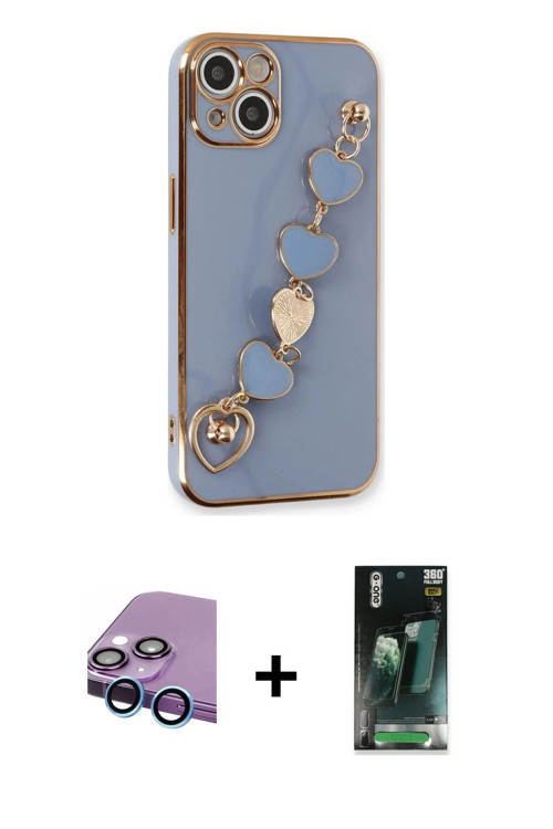 ieg™ iPhone 14 Kılıf Nova Işık Prime - Şeffaf 360 Full Body Arka Koruyucu + Mavi Raze Metal Kamera L