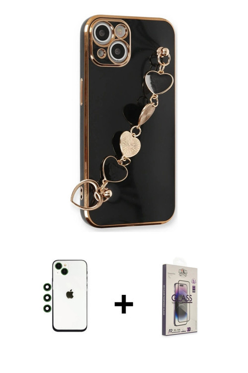 ieg™ iPhone 14 Kılıf Nova Işık Prime - Siyah Bilvis 3D Cam Ekran Koruyucu + Yeşil Shine Kamera Lens