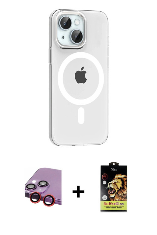 ieg™ iPhone 14 Kılıf Pusula Form Özel Seri - Siyah Buffer Cam Ekran Koruyucu + Kırmızı Raze Metal Ka