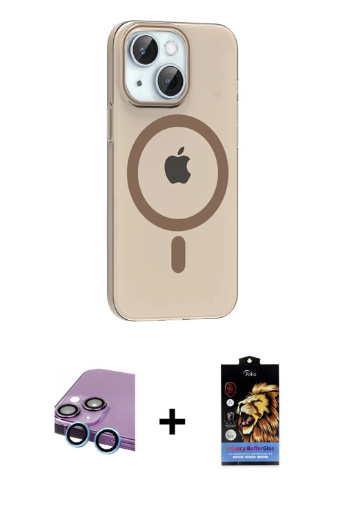 ieg™ iPhone 14 Kılıf Pusula Form Özel Seri - Siyah Buffer Hayalet Cam Ekran Koruyucu + Mavi Raze Met