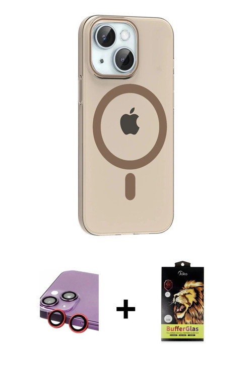 ieg™ iPhone 14 Kılıf Pusula Form Özel Seri - Siyah Buffer Cam Ekran Koruyucu + Kırmızı Raze Metal Ka