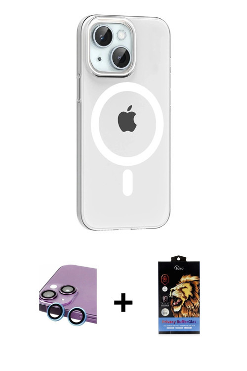 ieg™ iPhone 14 Kılıf Pusula Form Özel Seri - Siyah Buffer Hayalet Cam Ekran Koruyucu + Mavi Raze Met