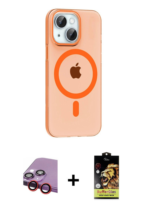 ieg™ iPhone 14 Kılıf Pusula Form Özel Seri - Siyah Buffer Cam Ekran Koruyucu + Kırmızı Raze Metal Ka