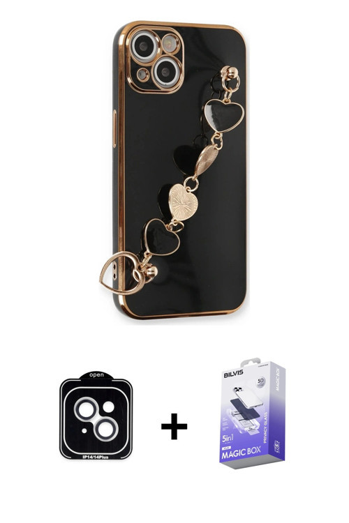 ieg™ iPhone 14 Kılıf Nova Işık Prime - Siyah Bilvis 5in1 5D Magic Hayalet Cam Ekran Koruyucu + Gümüş