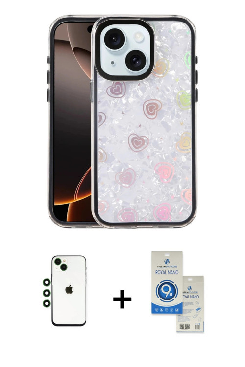 ieg™ iPhone 14 Kılıf Odak Prime - Şeffaf Royal Nano Ekran Koruyucu + Yeşil Shine Kamera Lens
