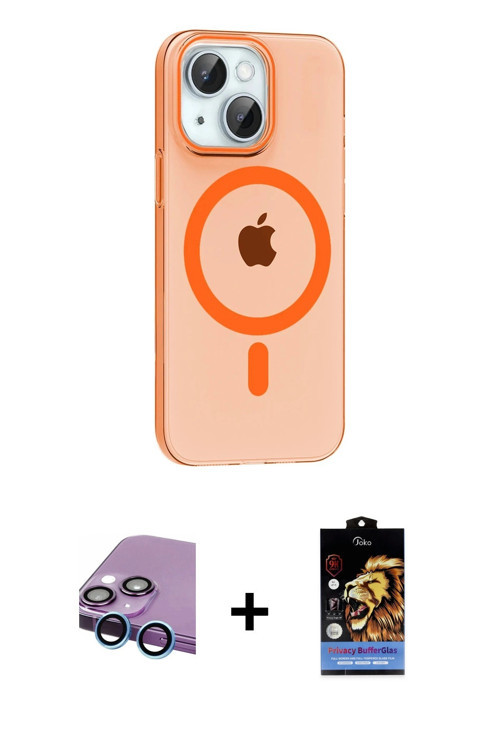 ieg™ iPhone 14 Kılıf Pusula Form Özel Seri - Siyah Buffer Hayalet Cam Ekran Koruyucu + Mavi Raze Met
