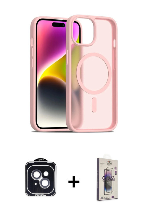 ieg™ iPhone 14 Kılıf Siluet Minimal Prime - Siyah Bilvis 3D Cam Ekran Koruyucu + Siyah PVD Metal Kam