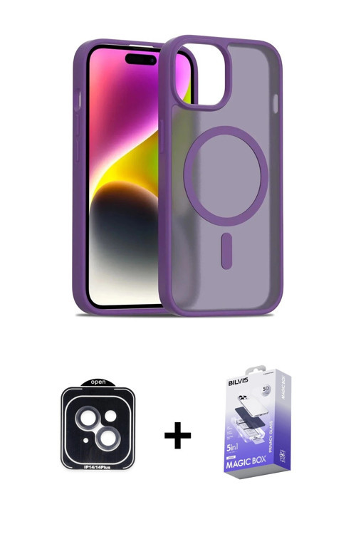 ieg™ iPhone 14 Kılıf Siluet Minimal Prime - Siyah Bilvis 5in1 5D Magic Hayalet Cam Ekran Koruyucu +