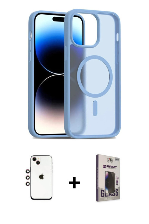 ieg™ iPhone 14 Kılıf Siluet Minimal Prime - Siyah Bilvis Hayalet Cam Ekran Koruyucu + Gökkuşağı Shin