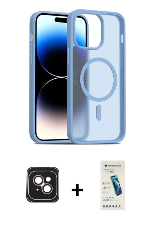 ieg™ iPhone 14 Kılıf Siluet Minimal Prime - Şeffaf Pasifik Cam Ekran Koruyucu + Pembe PVD Metal Kame