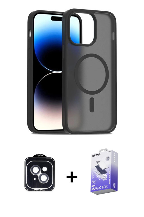 ieg™ iPhone 14 Kılıf Siluet Minimal Prime - Siyah Bilvis 5in1 5D Magic Hayalet Cam Ekran Koruyucu +