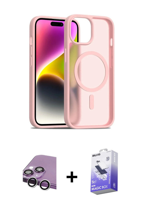 ieg™ iPhone 14 Kılıf Siluet Minimal Prime - Siyah Bilvis 5in1 5D Magic Hayalet Cam Ekran Koruyucu +