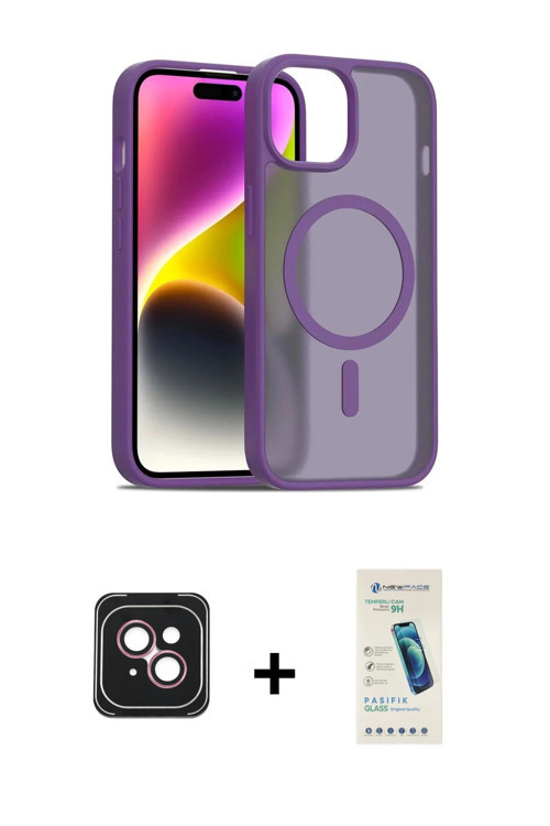 ieg™ iPhone 14 Kılıf Siluet Minimal Prime - Şeffaf Pasifik Cam Ekran Koruyucu + Pembe PVD Metal Kame