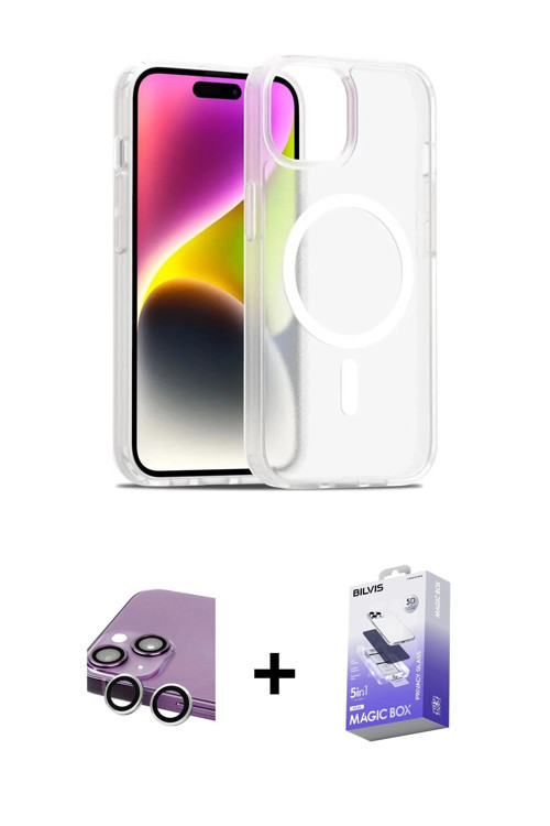 ieg™ iPhone 14 Kılıf Siluet Minimal Prime - Siyah Bilvis 5in1 5D Magic Hayalet Cam Ekran Koruyucu +