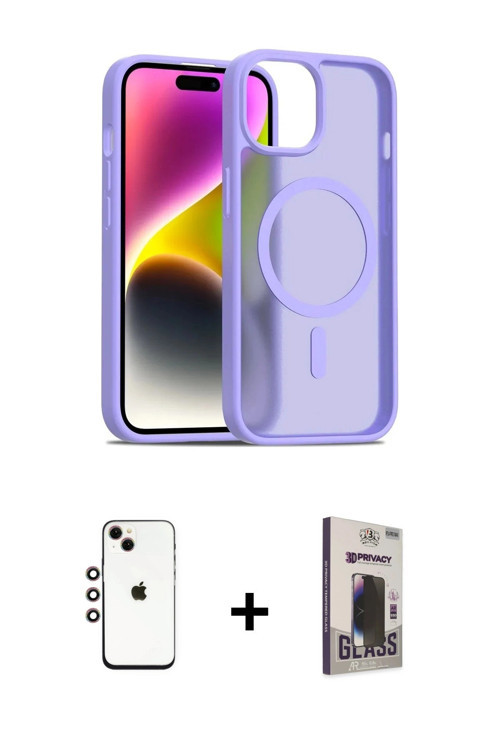 ieg™ iPhone 14 Kılıf Siluet Minimal Prime - Siyah Bilvis Hayalet Cam Ekran Koruyucu + Gökkuşağı Shin