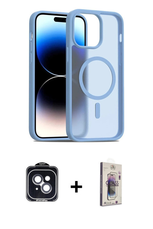 ieg™ iPhone 14 Kılıf Siluet Minimal Prime - Siyah Bilvis 3D Cam Ekran Koruyucu + Siyah PVD Metal Kam