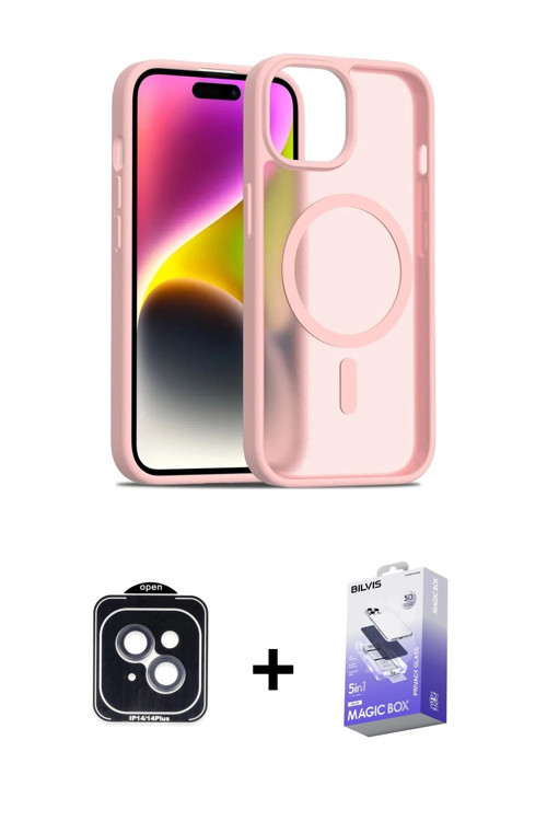 ieg™ iPhone 14 Kılıf Siluet Minimal Prime - Siyah Bilvis 5in1 5D Magic Hayalet Cam Ekran Koruyucu +