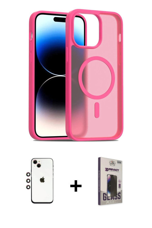 ieg™ iPhone 14 Kılıf Siluet Minimal Prime - Siyah Bilvis Hayalet Cam Ekran Koruyucu + Gökkuşağı Shin