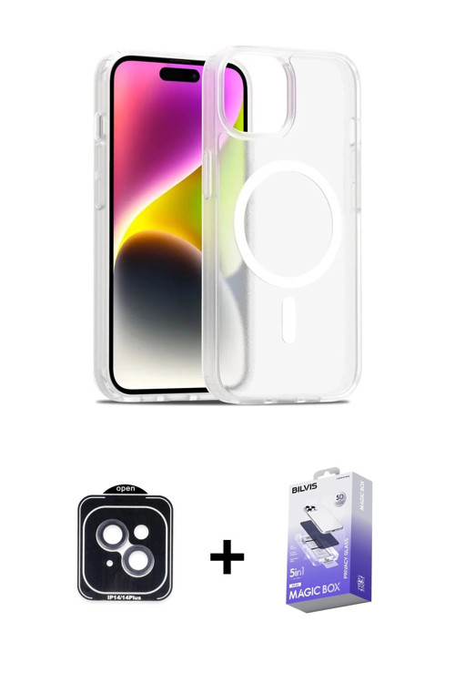 ieg™ iPhone 14 Kılıf Siluet Minimal Prime - Siyah Bilvis 5in1 5D Magic Hayalet Cam Ekran Koruyucu +