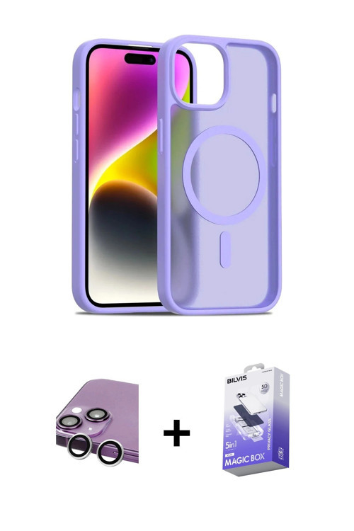 ieg™ iPhone 14 Kılıf Siluet Minimal Prime - Siyah Bilvis 5in1 5D Magic Hayalet Cam Ekran Koruyucu +