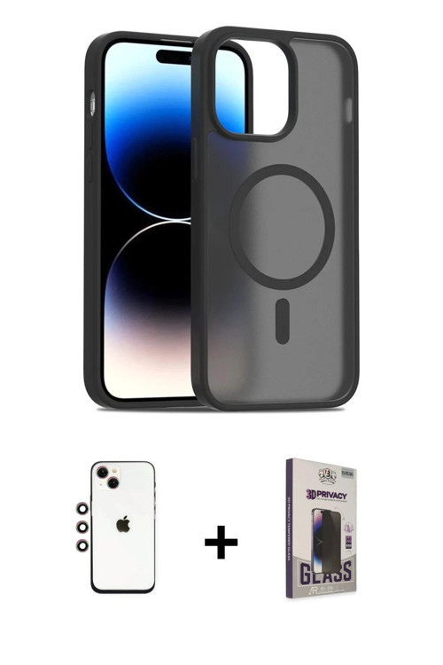 ieg™ iPhone 14 Kılıf Siluet Minimal Prime - Siyah Bilvis Hayalet Cam Ekran Koruyucu + Gökkuşağı Shin