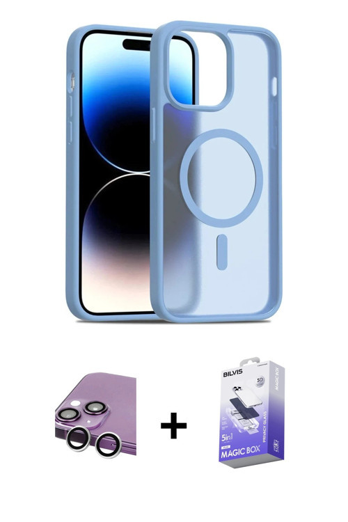 ieg™ iPhone 14 Kılıf Siluet Minimal Prime - Siyah Bilvis 5in1 5D Magic Hayalet Cam Ekran Koruyucu +