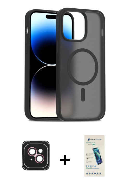 ieg™ iPhone 14 Kılıf Siluet Minimal Prime - Şeffaf Pasifik Cam Ekran Koruyucu + Pembe PVD Metal Kame
