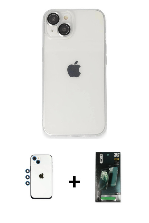 ieg™ iPhone 14 Kılıf Ufuk Minimal Özel Seri - Şeffaf 360 Full Body Arka Koruyucu + Mavi Shine Kamera