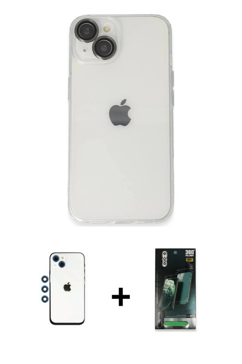 ieg™ iPhone 14 Kılıf Ufuk Minimal Özel Seri - Şeffaf 360 Full Body Arka Koruyucu + Mavi Shine Kamera