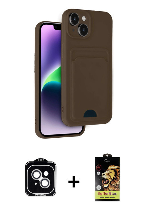 ieg™ iPhone 14 Kılıf Vadi Çizgi Prime - Siyah Buffer Cam Ekran Koruyucu + Gümüş PVD Metal Kamera Len
