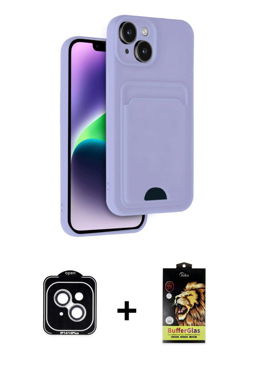 ieg™ iPhone 14 Kılıf Vadi Çizgi Prime - Siyah Buffer Cam Ekran Koruyucu + Gümüş PVD Metal Kamera Len