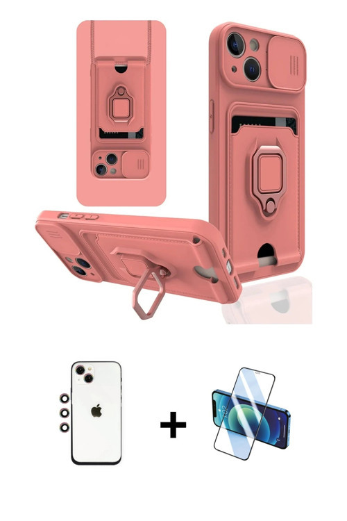 ieg™ iPhone 14 Kılıf Vadi Form Prime - Siyah 3D Antistatik Cam Ekran Koruyucu + Gökkuşağı Shine Kame