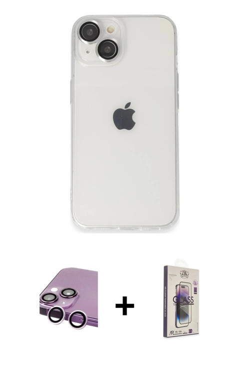 ieg™ iPhone 14 Kılıf Ufuk Minimal Özel Seri - Siyah Bilvis 3D Cam Ekran Koruyucu + Mor Raze Metal Ka