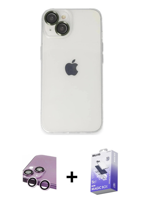 ieg™ iPhone 14 Kılıf Ufuk Minimal Özel Seri - Siyah Bilvis 5in1 5D Magic Hayalet Cam Ekran Koruyucu