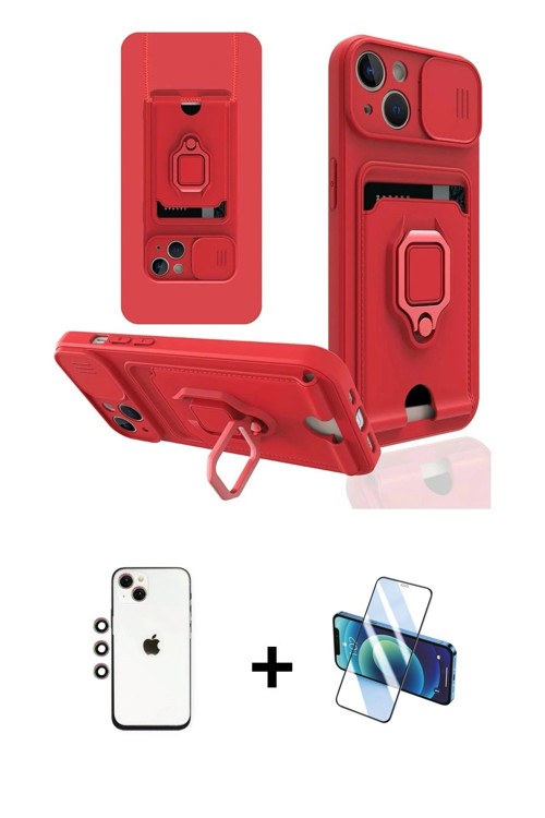 ieg™ iPhone 14 Kılıf Vadi Form Prime - Siyah 3D Antistatik Cam Ekran Koruyucu + Gökkuşağı Shine Kame