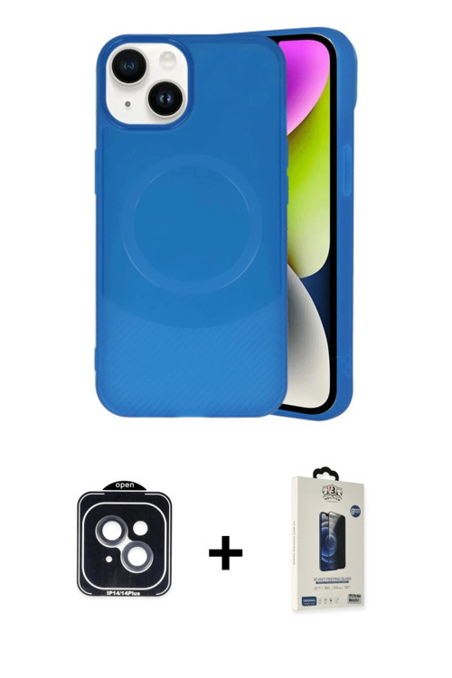 ieg™ iPhone 14 Kılıf Ufuk Serisi - Siyah Bilvis Hayalet Cam Ekran Koruyucu + Siyah PVD Metal Kamera