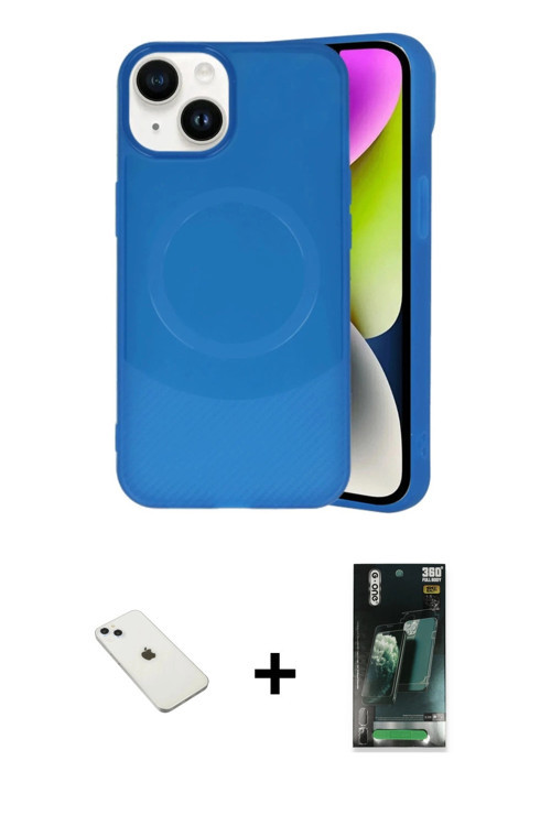 ieg™ iPhone 14 Kılıf Ufuk Serisi - Şeffaf 360 Full Body Arka Koruyucu + Sierra Blue Diamond Kamera L