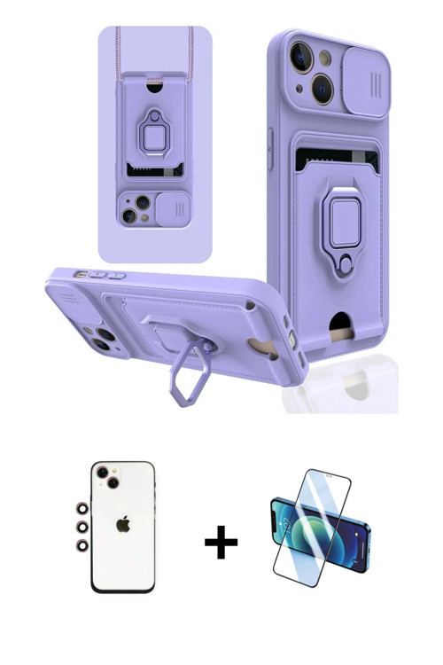 ieg™ iPhone 14 Kılıf Vadi Form Prime - Siyah 3D Antistatik Cam Ekran Koruyucu + Gökkuşağı Shine Kame