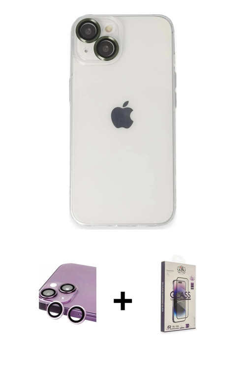 ieg™ iPhone 14 Kılıf Ufuk Minimal Özel Seri - Siyah Bilvis 3D Cam Ekran Koruyucu + Mor Raze Metal Ka