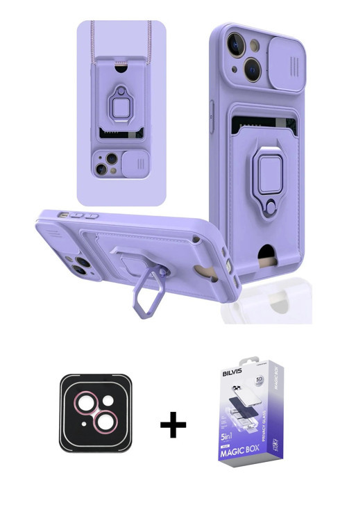ieg™ iPhone 14 Kılıf Vadi Form Prime - Siyah Bilvis 5in1 5D Magic Hayalet Cam Ekran Koruyucu + Pembe