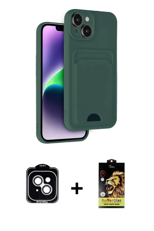 ieg™ iPhone 14 Kılıf Vadi Çizgi Prime - Siyah Buffer Cam Ekran Koruyucu + Gümüş PVD Metal Kamera Len