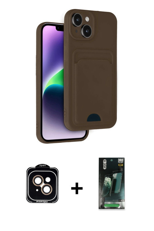 ieg™ iPhone 14 Kılıf Vadi Çizgi Prime - Şeffaf 360 Full Body Arka Koruyucu + Turuncu PVD Metal Kamer